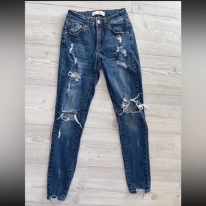 Kancan Distressed Mid-Rise Skinny Jeans